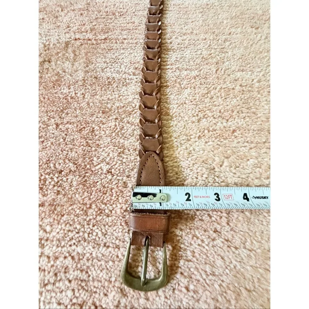 Contempo Leather Brown Woven Braided Belt Brass Buckle Size 30 Made in India